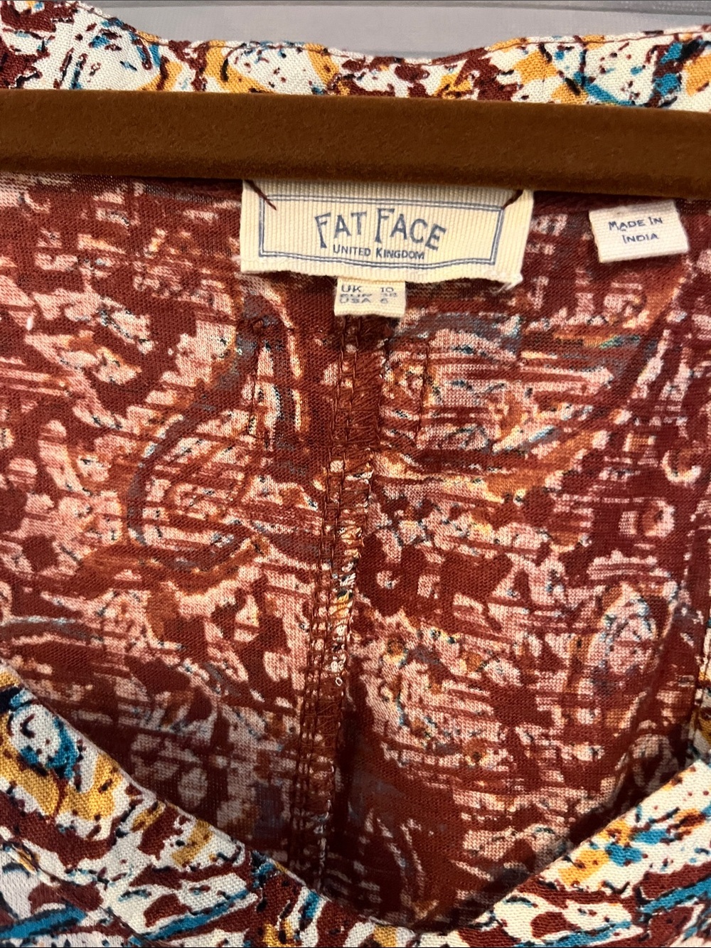 Fat Face Rust Multi-Color Printed BoHo Swing Top - Picture 7 of 13